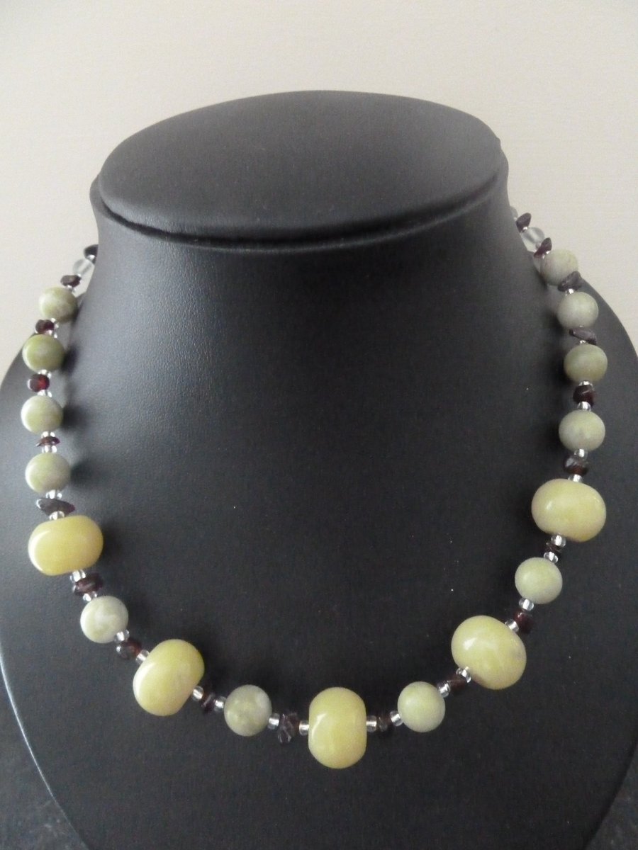 SALE yellow stone and garnet necklace