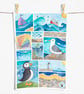 Seaside Tea Towel Set x2 - Cotton Coastal Kitchen Towels - Puffin, Seagull, Boat - Image 4
