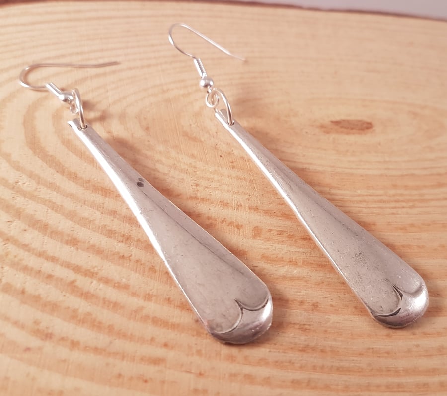 Upcycled Silver Plated Old English Sugar Tong Handle Drop Earrings SPE101711
