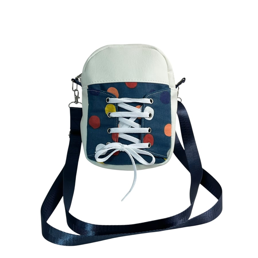 Handmade trainer Lace Crossbody Bag, Boho spot Phone Purse, White Faux Leather