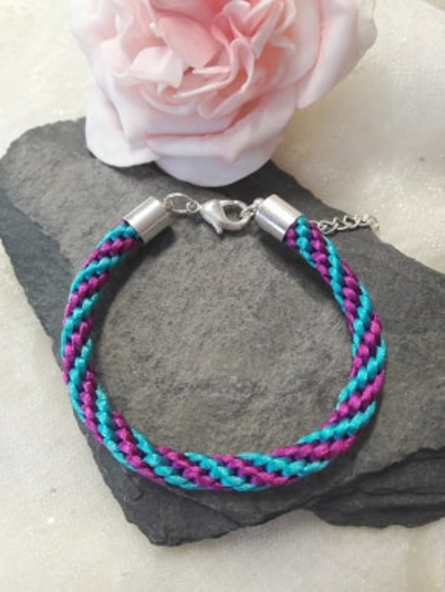 Purple and Aqua Kumihimo Braided Bracelet -REDUCED