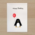 Penguin Birthday card, Funny Birthday card with cute penguin holding balloon
