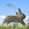 Fawn Felt Rabbit with Hand Embroidered pink flowers
