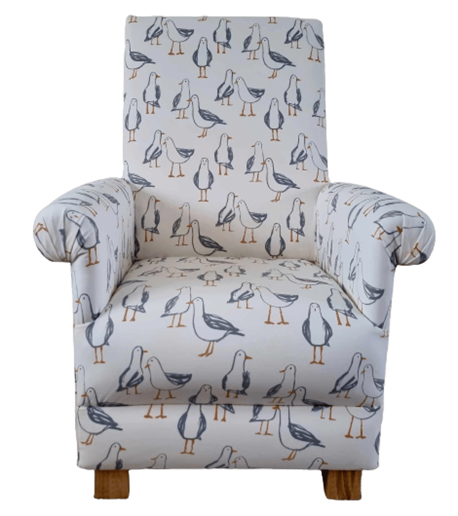 Clarke Seagulls Natural Fabric Adult Chair Armchair Coastal Beach Seaside Accent