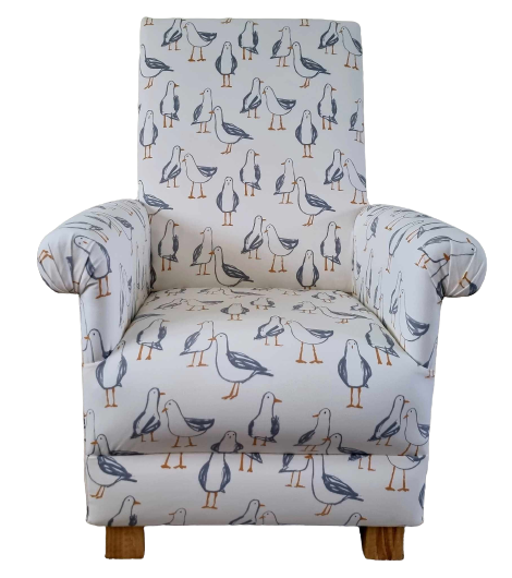 Clarke Seagulls Natural Fabric Adult Chair Armchair Coastal Beach Seaside Accent