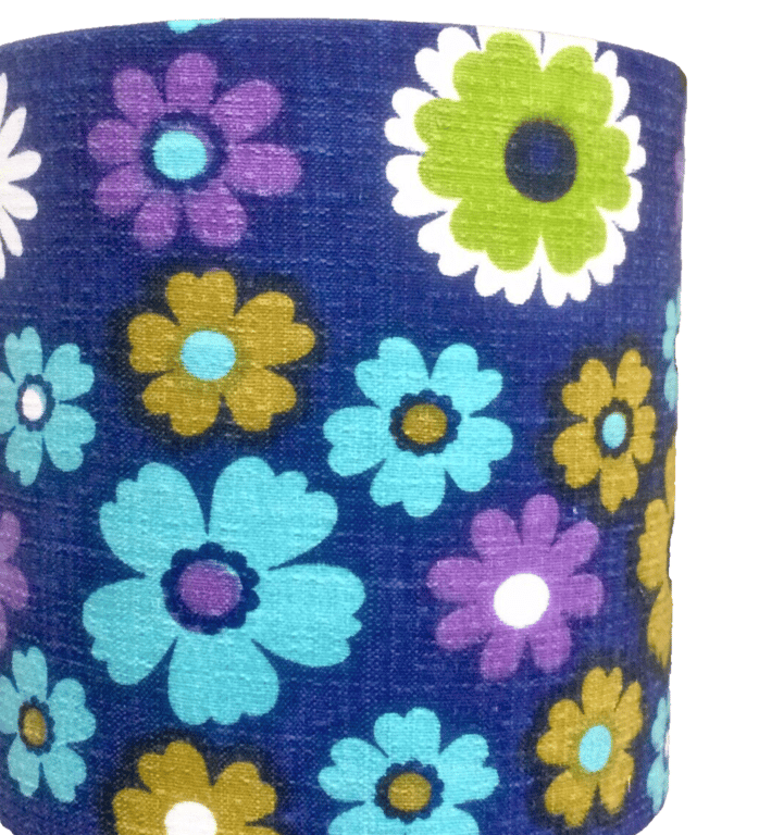 WOW Blue Purple Daisy Floral VIntage 60s 70s Barkcloth Fabric Lampshade