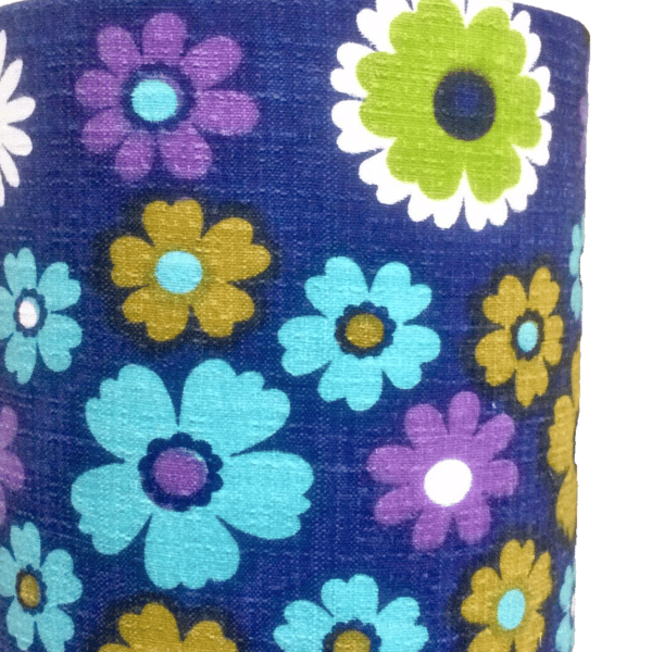 WOW Blue Purple Daisy Floral VIntage 60s 70s Barkcloth Fabric Lampshade