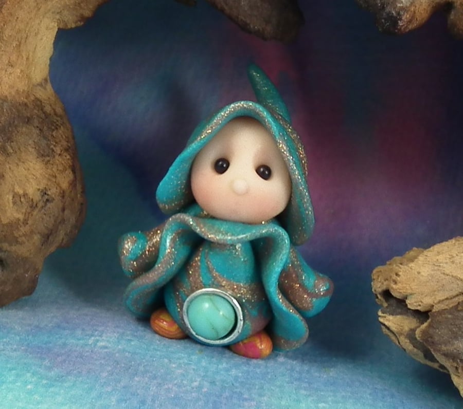 Tiny Magical Gnome 'Trey' with sparkling robes OOAK Sculpt