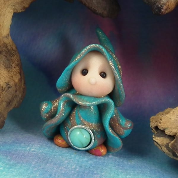 Tiny Magical Gnome 'Trey' with sparkling robes OOAK Sculpt