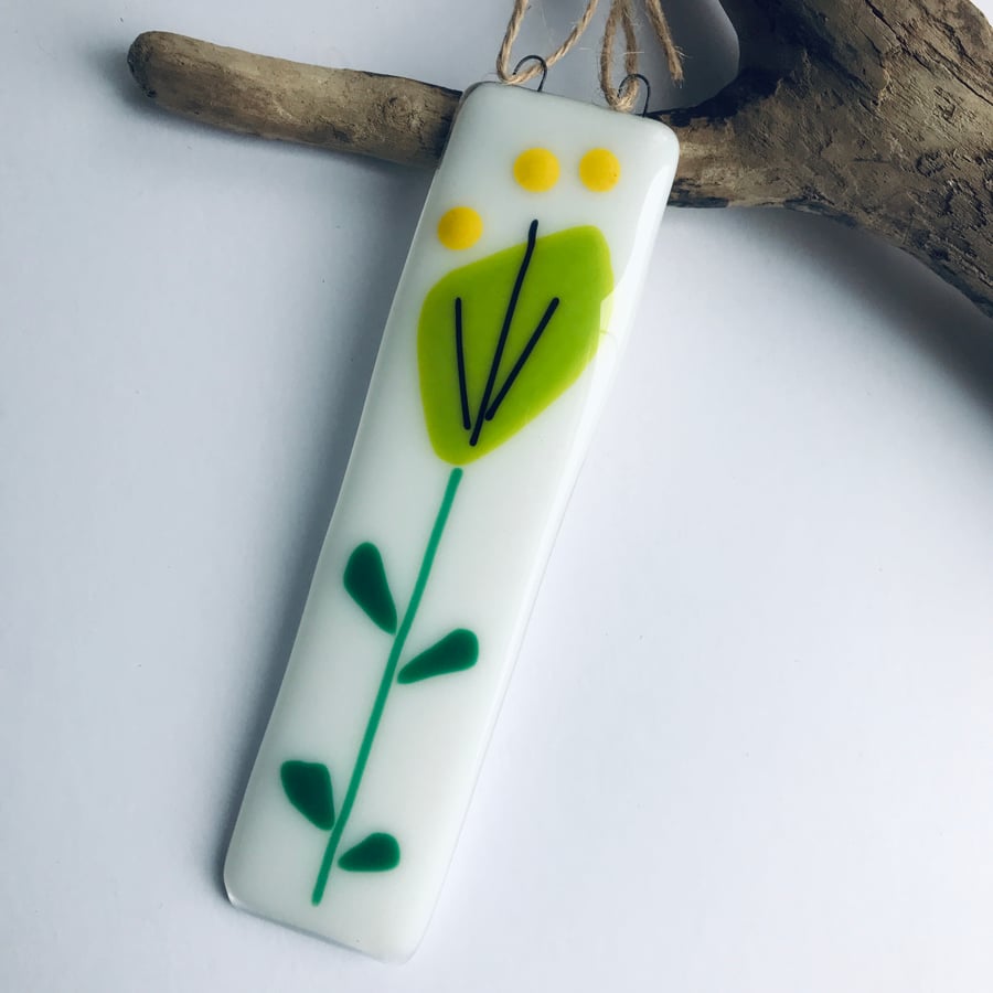 Green fused glass flower wall hanging