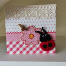 Hand Made Knitted Ladybird Card, Birthday Card, Thank You Card
