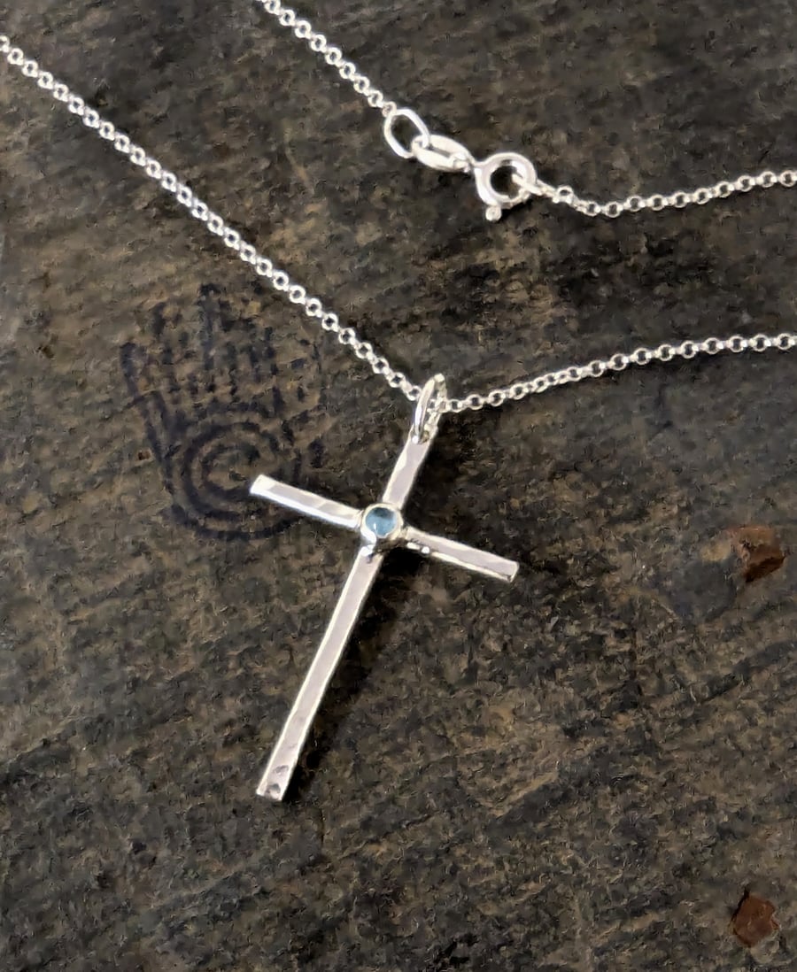 Recycled Sterling Silver Cross Topaz pendant: 