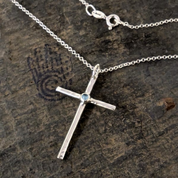 Recycled Sterling Silver Cross Topaz pendant: 