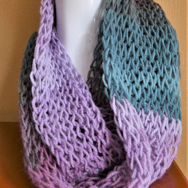 Drop stitch infinity scarf - purple, lilac and teal