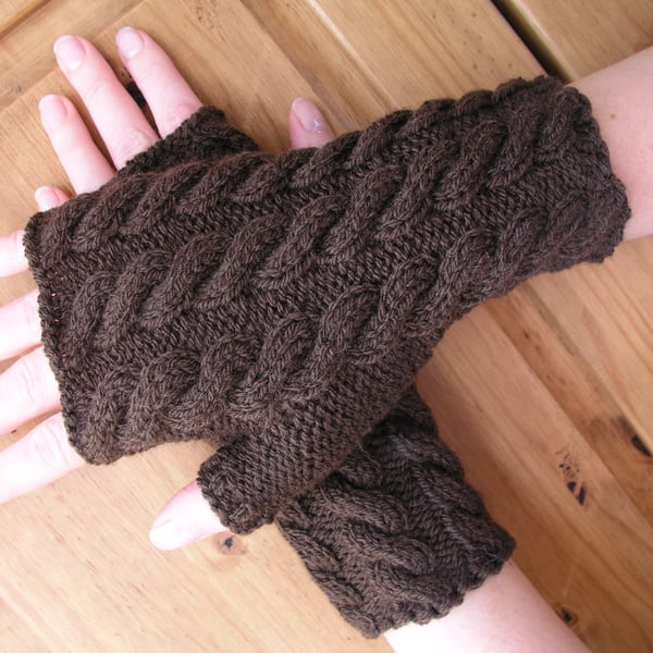 Hand knitted ladies fingerless gloves wrist warmers