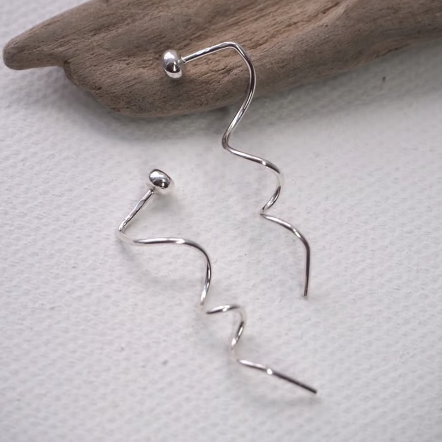 Unique Threader Earrings, Silver Studs, Silver Twist Threader Stud Earrings