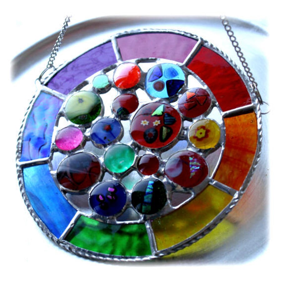 Rainbow Circles Suncatcher Stained Glass Handmade fused 