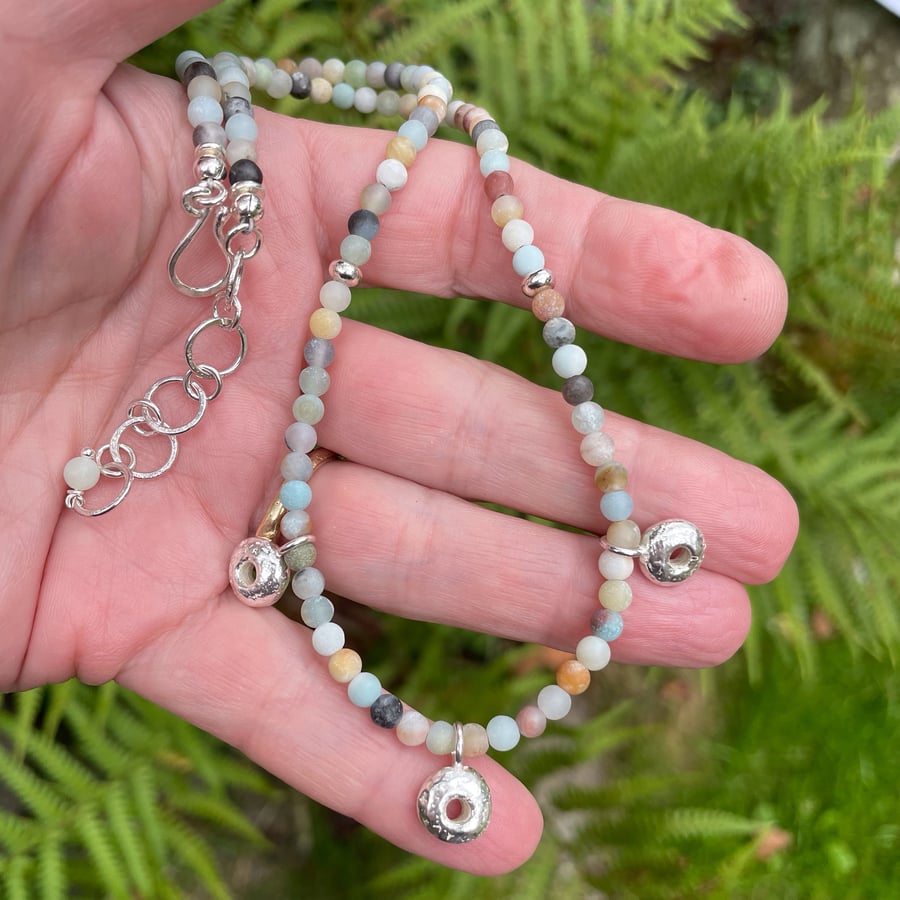 Sterling silver and frosted amazonite bead necklace