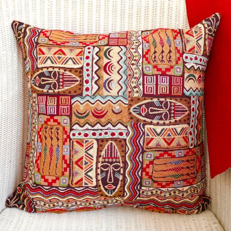 Cushion Cover: Tapestry Africa design Red reverse 17" (43cm)