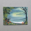 aceo atc original miniature art watercolour landscape ( ref F421.N7 )