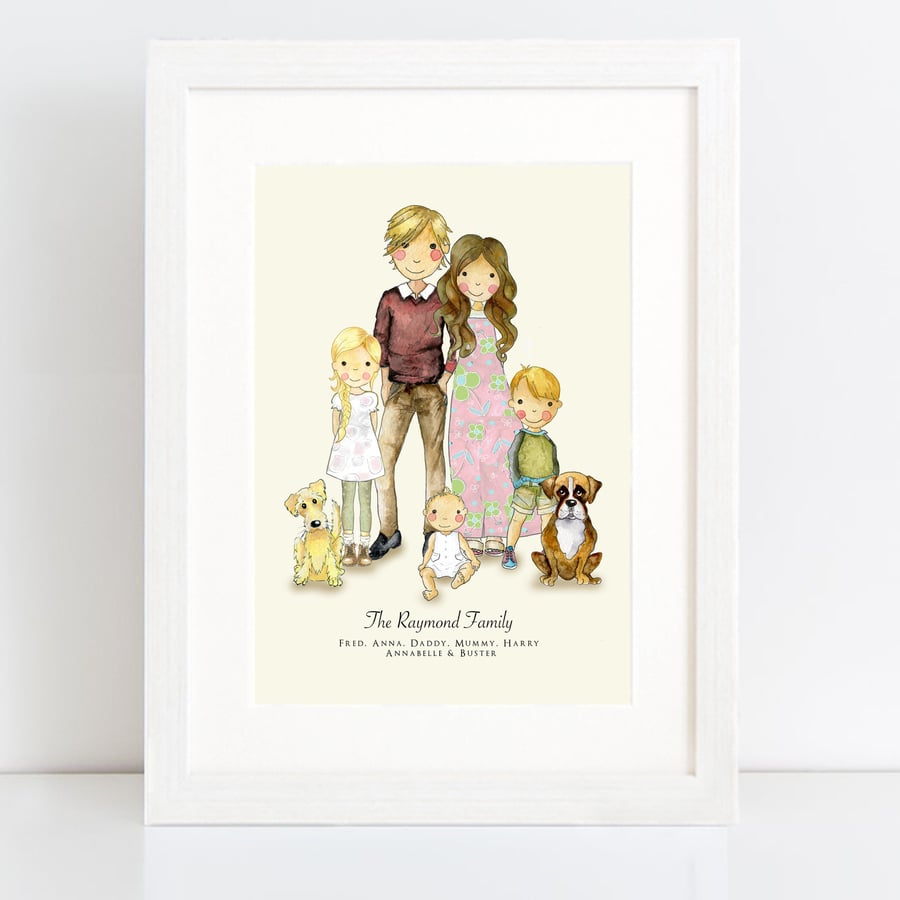 Line Up - Personalised print family name print, watercolour family print, family