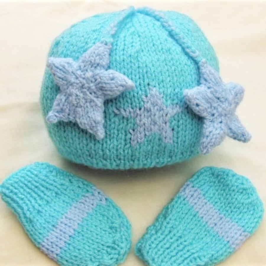 Baby's 2 piece Hat Set with Star Decoration, Prem Sizes Available, Custom Make