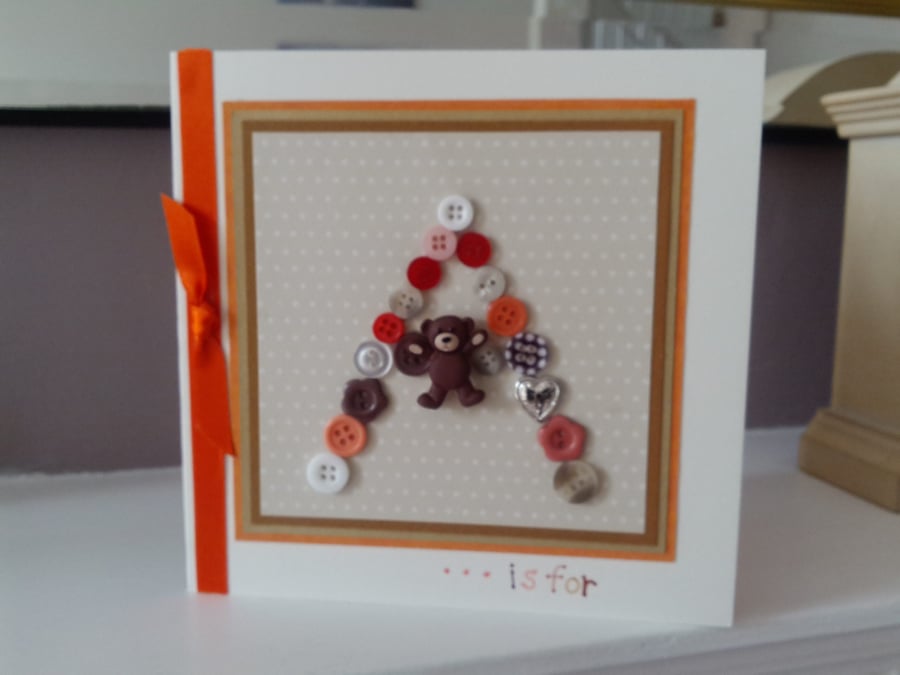 Childs personalised initial button birthday card 
