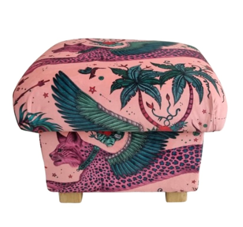 Storage Footstool Emma Shipley Lynx Coral Pink Velvet Ottoman Cats Pouffe 