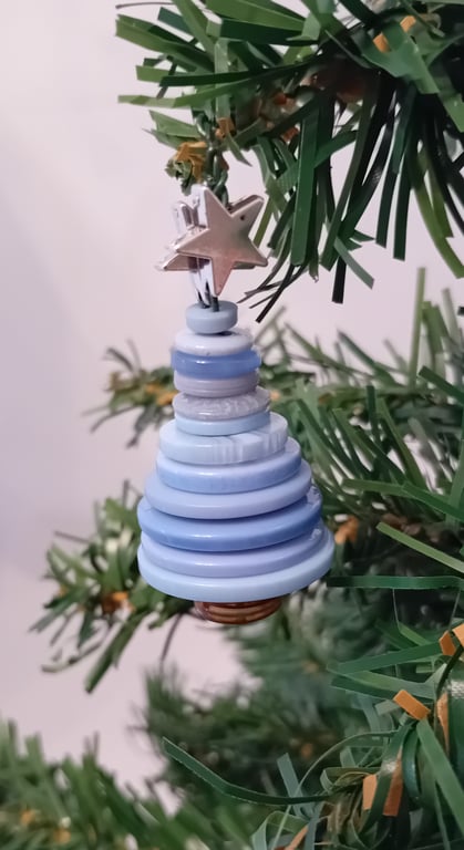 Blue Button Christmas Tree Decoration - Star Topper
