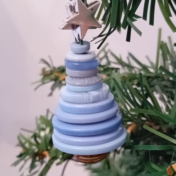 Blue Button Christmas Tree Decoration - Star Topper