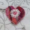 Brooch - White Flower on Pink Felted Heart