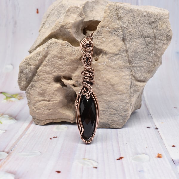 Wire Wrapped Black Onyx and Copper Pendant