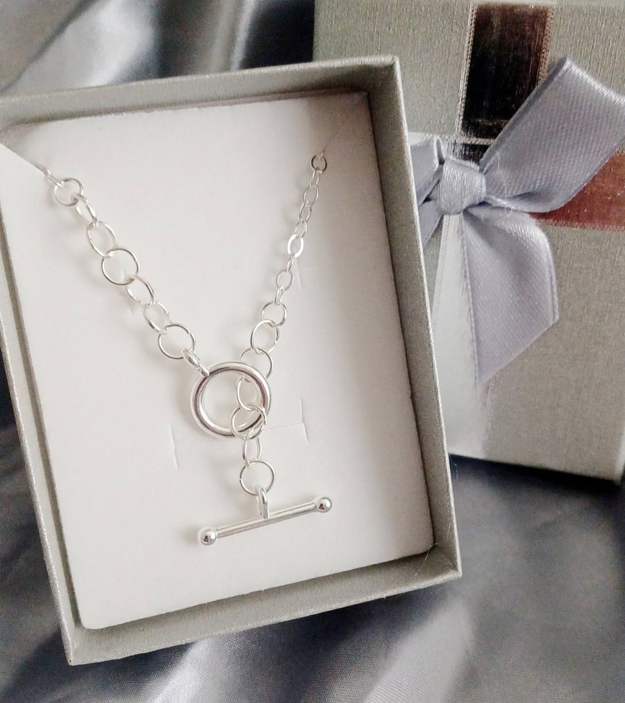 Silver T Bar Charm Necklace