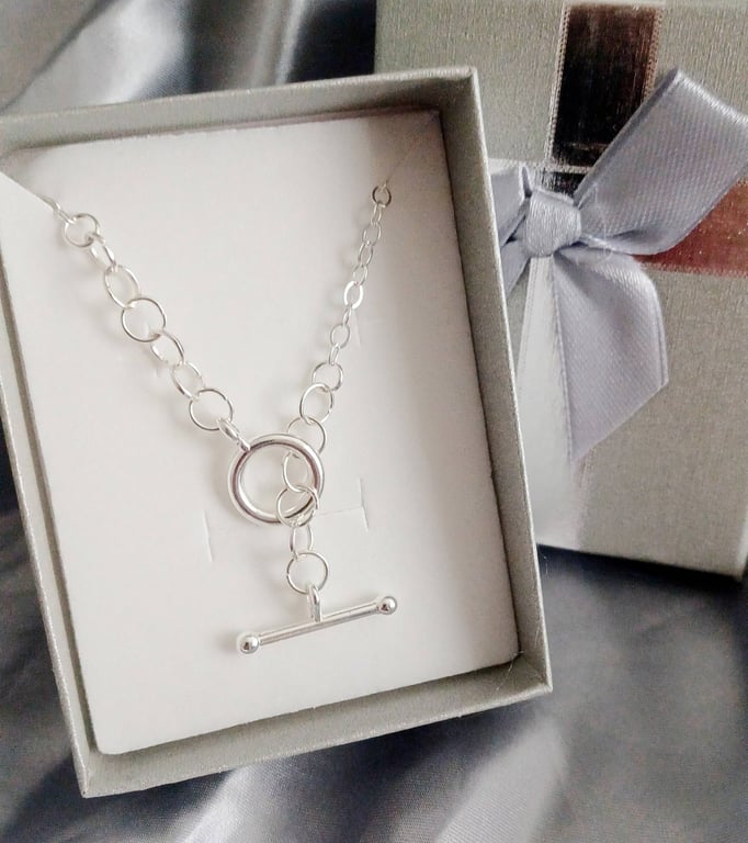 Silver T Bar Charm Necklace