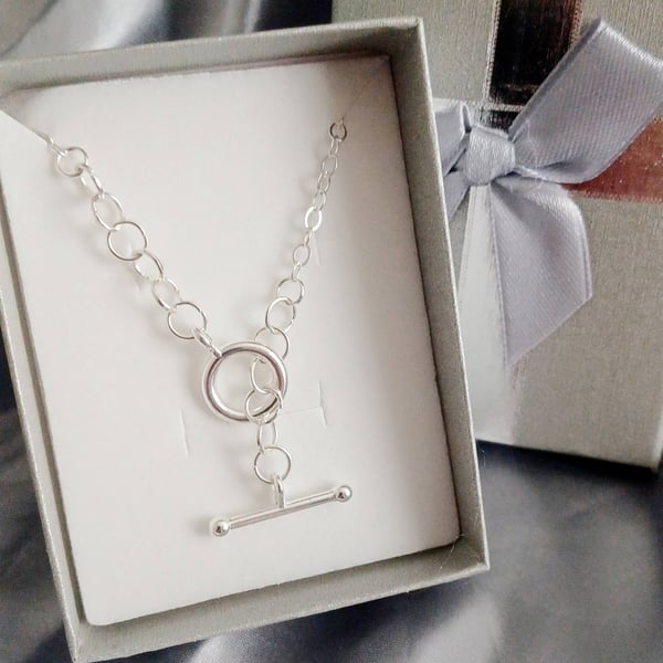 Silver T Bar Charm Necklace