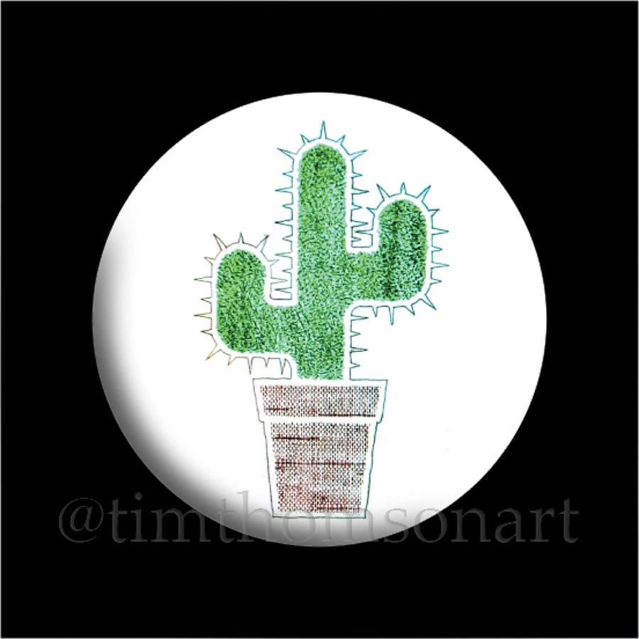 Stylised Cactus Relief Print as a 25mm Button Pin Badge