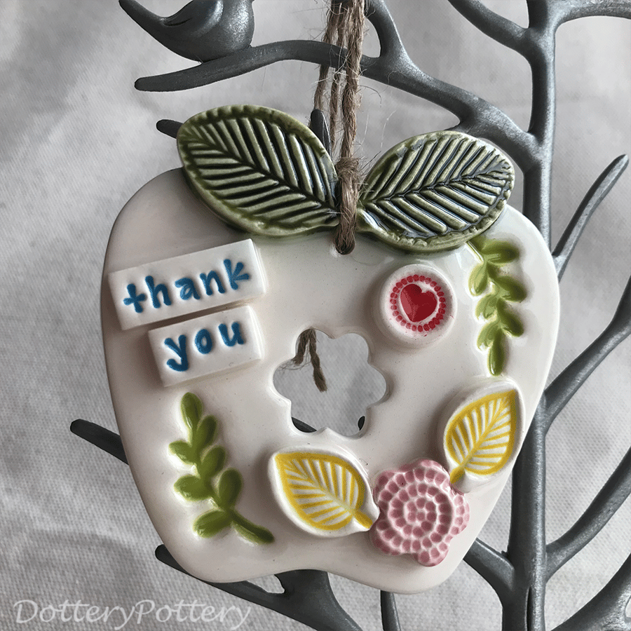 Ceramic Apple decoration Thank You Teacher Gift Pottery Apple pink flower
