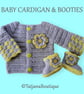 Crochet Baby Cardigan and Booties, Baby Grey and Yellow Clothes Set