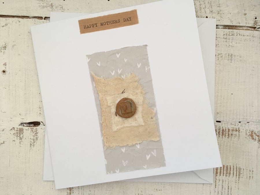 Happy Mothers day card, hand made with attached ceramic Love heart