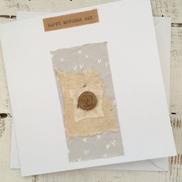 Happy Mothers day card, hand made with attached ceramic Love heart