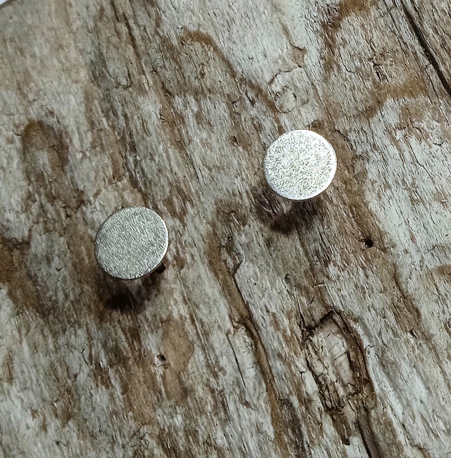 Handmade Frosted Finish Sterling Silver Stud Earrings - UK Free Post