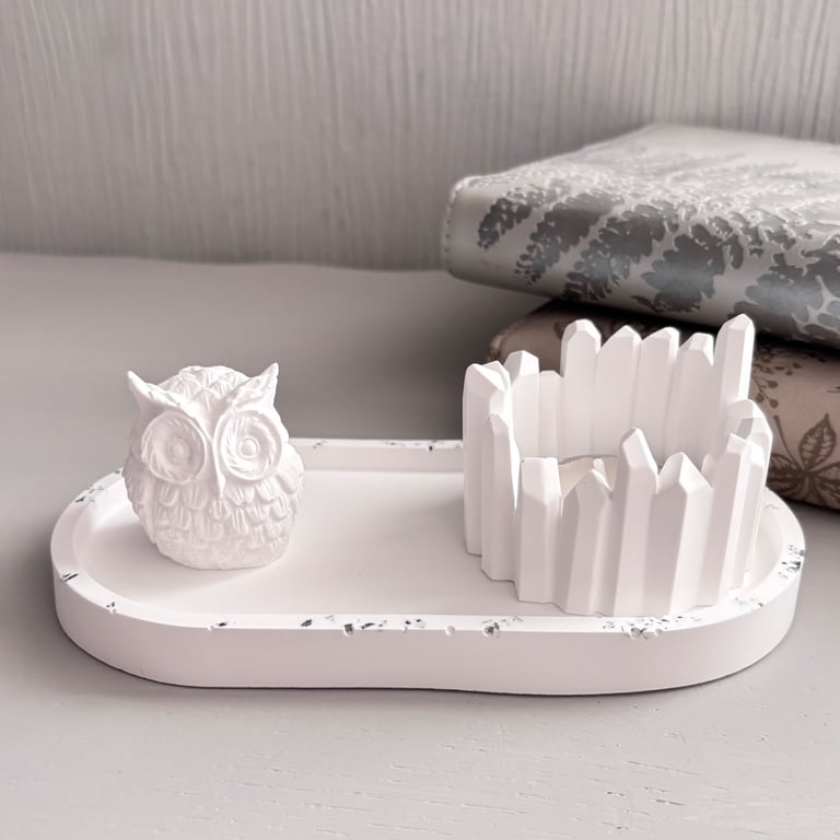 Owl Essential Oil Diffuser Gift Set - Tea Light Holder & Oval Tray Decor
