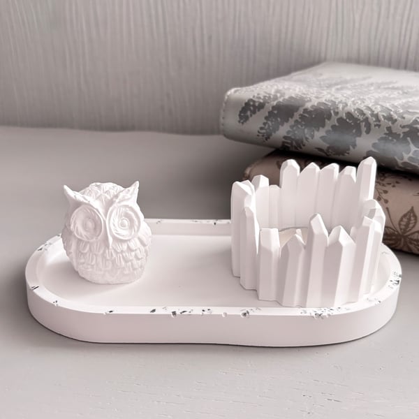 Owl Essential Oil Diffuser Gift Set - Tea Light Holder & Oval Tray Decor