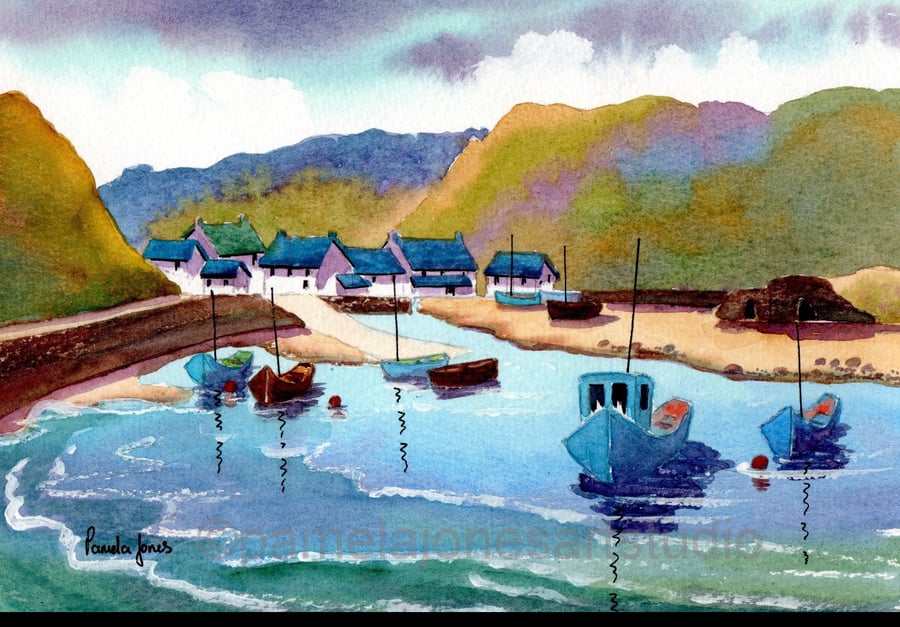 Solva Harbour, Pembrokeshire, West Wales, Watercolour Print, in 10 x 8'' Mount
