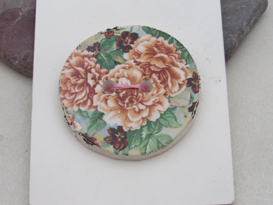 Large Autumn Flower Motif Ceramic Button