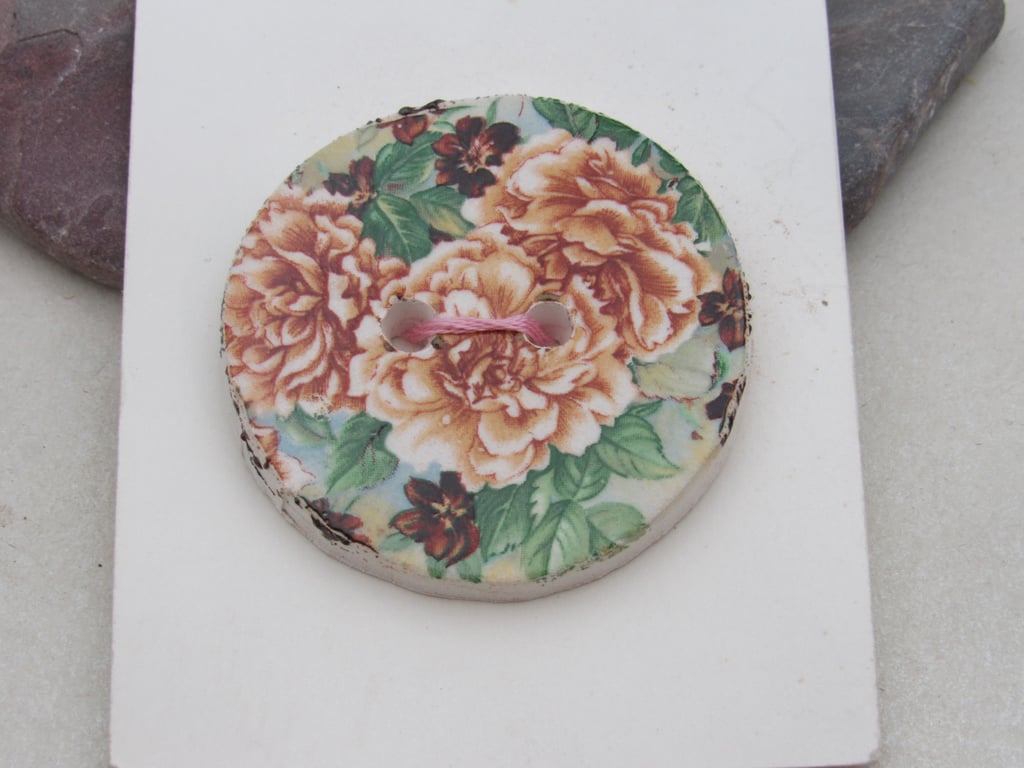 Large Autumn Flower Motif Ceramic Button