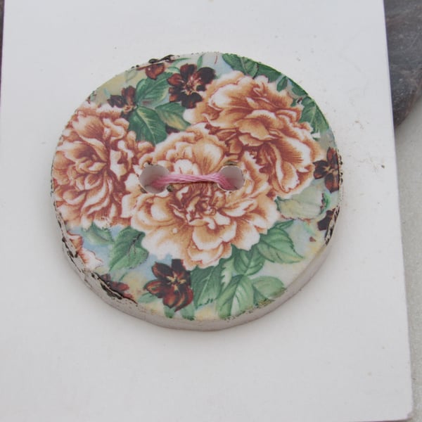 Large Autumn Flower Motif Ceramic Button