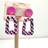 Pink and stripes square trapeze earrings
