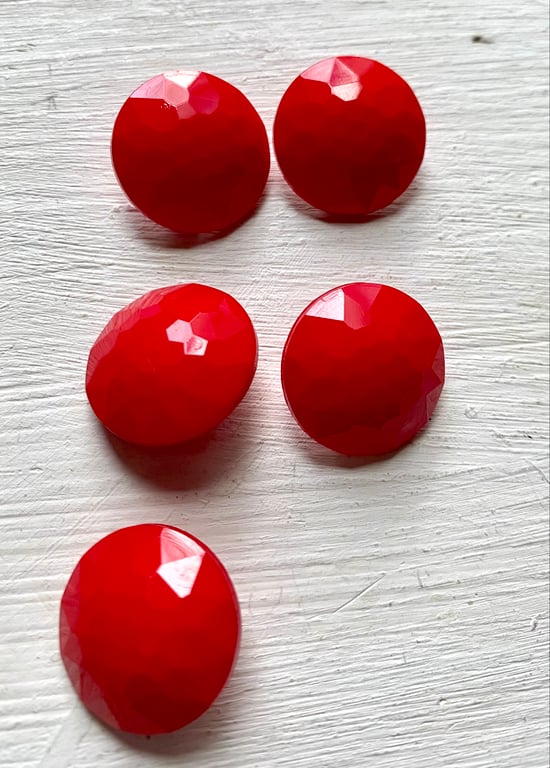 5 bright red dome buttons with shank