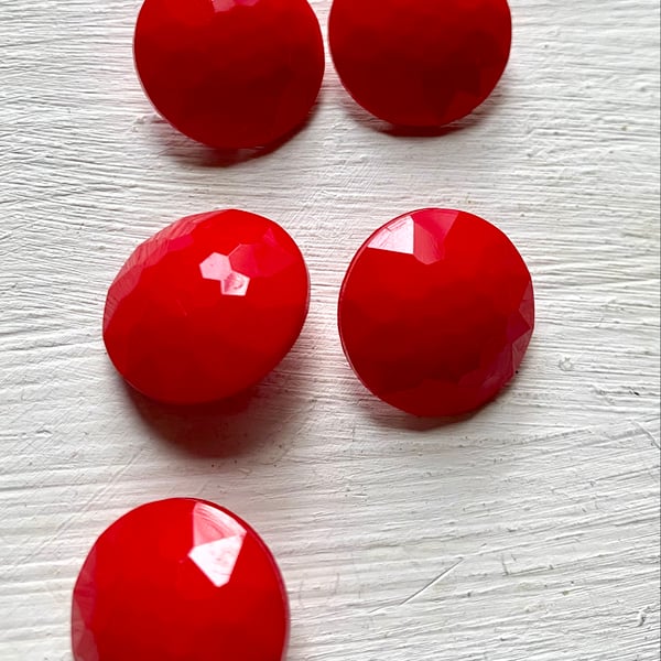 5 bright red dome buttons with shank